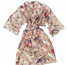 Rose Imprimé Floral Kimono Satin Soyeux Enveloppant Court Robe 3/4 Manch... - $14.64