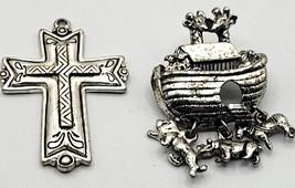 1 Pin Brooch Articulated Noah&#39;s Ark &amp; Large Cross Silver-Tone Pendent Re... - £19.66 GBP