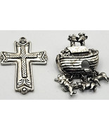 1 Pin Brooch Articulated Noah&#39;s Ark &amp; Large Cross Silver-Tone Pendent Re... - £19.97 GBP