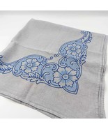 Blue square vintage tablecloth with flower motif stonewashed embroidery ... - $32.38