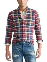 New Polo Ralph Lauren Men&#39;s Classic Fit Plaid Oxford Shirt Garnet Aqua M... - £68.91 GBP