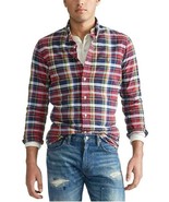 New Polo Ralph Lauren Men&#39;s Classic Fit Plaid Oxford Shirt Garnet Aqua M... - $121.32 CAD