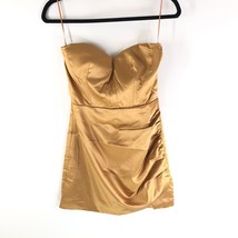 Naked Wardrobe Mini Dress Strapless Satin Ruched Sexy Party Gold Brown S - £22.74 GBP