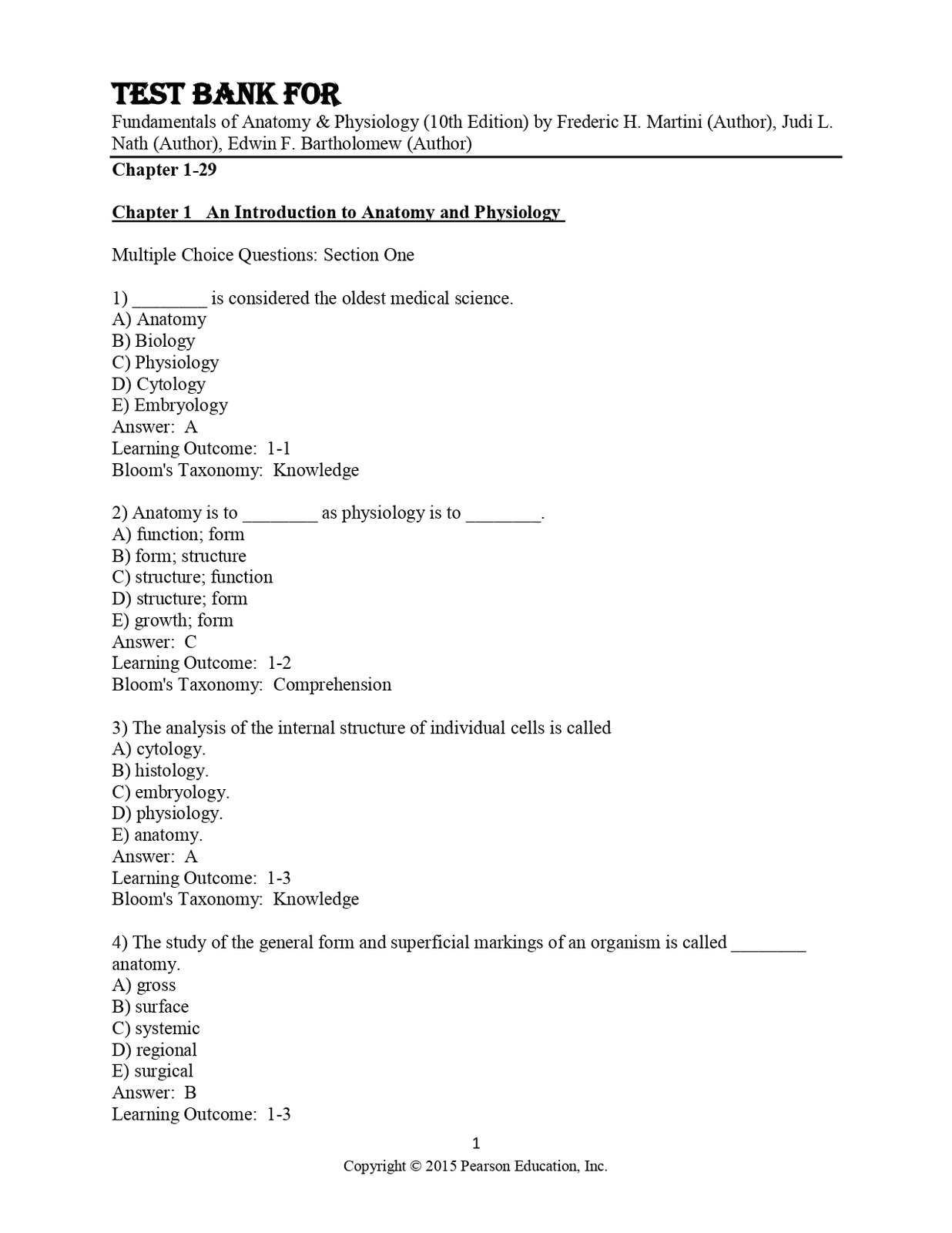 Test Bank For Fundamentals of Anatomy &amp; Physiology 10th Edition by Frede... - $17.99