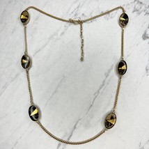 Chico&#39;s Animal Print Station Gold Tone Chain Link Long Necklace - £13.13 GBP