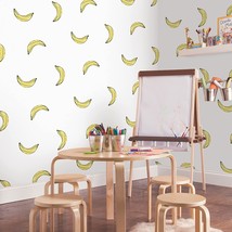 Banana Print Peel And Stick Wallpaper, White, Yellow, Mr. Kate Rmk12543Rl. - £42.57 GBP