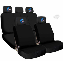 Black Cloth Car Seat Cover Full Set Dolphin Headrest Covers Universal Si... - $15.37+