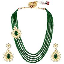 Gold Plated Kundan Pearl Long Necklace with Earring Jewellery Set for Women Girl - £35.57 GBP+
