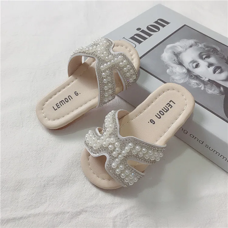 2021 Fashion Kids Girls Slippers Summer Shoes &quot;H&quot; s Crystal  Sandals Slippers Ho - £34.83 GBP