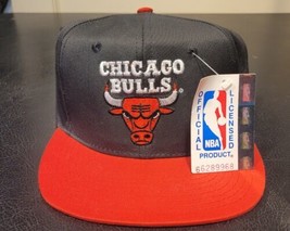 NBA Chicago Bulls Snapback Hat Black Red Flat Bill Ball Cap Basketball~new w\tag - £11.84 GBP