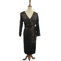ModCloth Black Wrap Dress Gold Metallic Dots Size Small New - £37.82 GBP