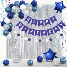 Navy Blue Birthday Party Decorations - Happy Birthday Banner Package With Silver - £26.73 GBP