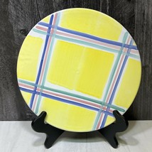 Caleca Italian Pottery Yellow Blue Green Pink Plaid 12&quot; Chop Plate Easter Spring - £37.84 GBP