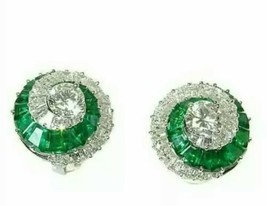 1Ct Baguette Simulated Emerald Diamond Stud Earrings 14k White Gold Plated - £65.61 GBP