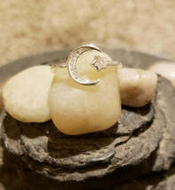 Moon &amp; Star Adjustable Sterling Silver Ring - £23.85 GBP