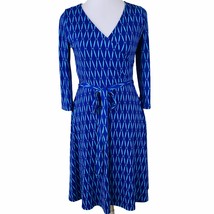 Hawthorne 41 Dress Small Blue Faux Wrap Midi Belted Womens 3/4 Sleeve Work - £22.17 GBP