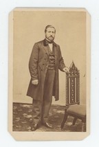 Antique CDV Circa 1870s Very Handsome Man With Beard Standing in Long Suit Coat - £9.58 GBP