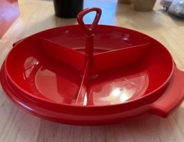 Vintage Red Tupperware Divided Dish Suzette With Handle #608-4 Condiments No Lid - £4.99 GBP