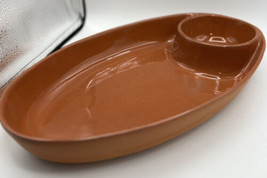 Terra Cotta Cookware PIC Taiwan Chip &amp; Dip Dish Oval 15.5: x 9&quot; Same Color Glaze - £16.41 GBP