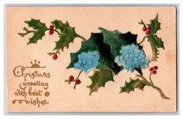 Christmas Greetings Holly Felt Applique Embossed  Unused DB Postcard O18 - £5.45 GBP