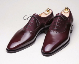 Handmade Purple Leather Formal Dress Shoes for men, Two Tone Lace up shoes - £115.07 GBP