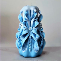 Carved Candles Handmade Home Decor Gift Colourful Design 25cm 10 inch Blue White - £35.58 GBP