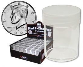 COIN STORAGE TUBES, round clear plastic w/ screw on tops for HALF DOLLARS (Quant