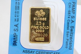 Solid 24K Gold Bar PAMP Suisse 2.5 Grams 0.9999 - Fortuna Assay #209020 - £184.60 GBP