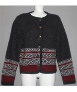 Vintage Tally-Ho Grey Burgundy Geo Wool Metal Buttons Sweater Cardigan W... - $616.06 MXN