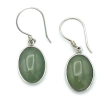 Vintage Sterling Silver 925 Green Nephrite Jade Dangle Pierced Earrings - £37.10 GBP