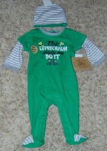 Boys St Patricks Day Sleep n Play Coverall &amp; Hat 2 Pc Green Long Sleeve- 6 month - £10.34 GBP
