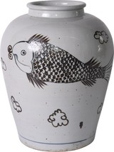 Jar Vase Fish Open Top Brown Colors May Vary Variable Ceramic Handmade - £360.94 GBP