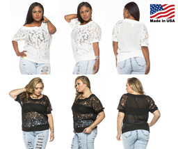 1X 2X Sheer Floral Lace Net Blouse Boatneck Pullover Top Plus Size Shirt... - £22.38 GBP