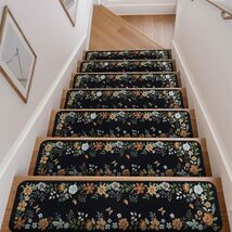 Floral Black Non-Slip Stair Treads – Comfort and Safety for Every Step, ... - $139.54