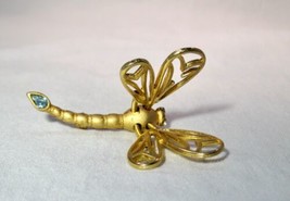 Vintage Gold Tone Unsigned Trembler Rhinestone Dragonfly Insect Brooch Pin K960 - £36.23 GBP