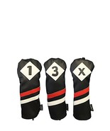 Majek Retro Golf Headcovers Black Red and White Vintage Leather Style 1 ... - $47.80 CAD