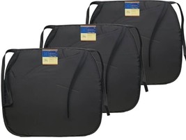 Set of 3 Same Printed Thin Cushion Chair Pads w/black ties, SOLID BLACK ... - £13.29 GBP
