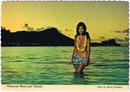 Postcard Diamond Head &amp; Friend Girl With Lei Aloha From Hawaii - £7.76 GBP