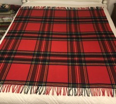 MT I1 Plaid Throw Blanket Wool Blend Italy 54x64 Fringe - £33.01 GBP
