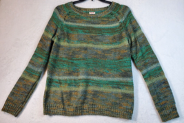 Mossimo Sweater Womens Large Green Striped Knit Acrylic Raglan Sleeve Round Neck - £12.98 GBP