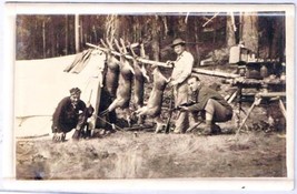 Hunting Postcard RPPC Hunting Camp 3 Men &amp; 4 Deer Tent - $9.89