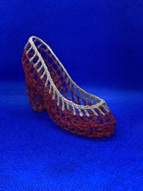 Vintage Crocheted High Heel Red and Tan Ladies Shoe Handmade Nick Nack - £5.50 GBP