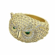 14k Yellow Gold Over3.20Ct Round  Simulated Emerald Owl  Pinky Band Ring  Mens - £159.58 GBP