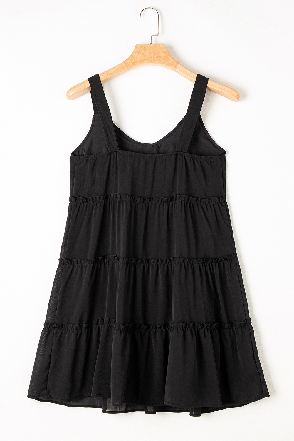 Black Button V Neck Frilly Tiered Sleeveless Dress Item image 4