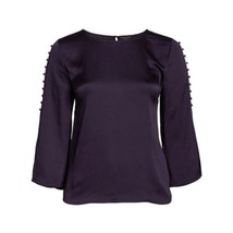 NWT Womens Plus Size 1X Vince Camuto Dark Purple Button Bell Sleeve Satin Blouse - £24.70 GBP