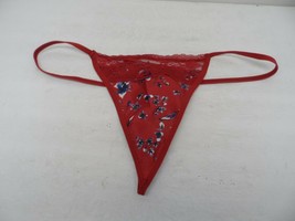 Adore Me Women&#39;s Lace Trim Risque Thong 09534 Red Flowers Size Small - £3.73 GBP