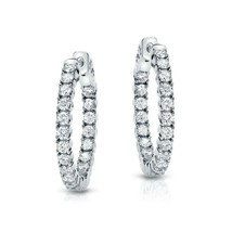 1/2 Ct Round Diamond 14 Carat White Gold Plated 4-Prong Set Hoop Earrings - £58.82 GBP