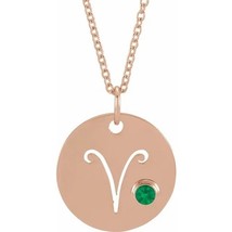 Authenticity Guarantee 
14k Rose Gold Aries Emerald Zodiac Sign Disc Necklace... - £606.71 GBP