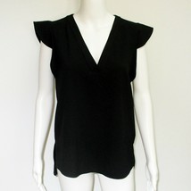 Zara Woman Flutter Cap Sleeve Top Black Hi Lo Hem Blouse size Small - £14.62 GBP