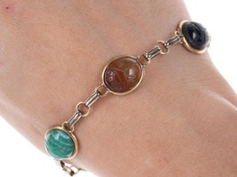 Vintage Egyptian Revival Gold Filled Scarab Bracelet with Semiprecious stones q - £90.34 GBP
